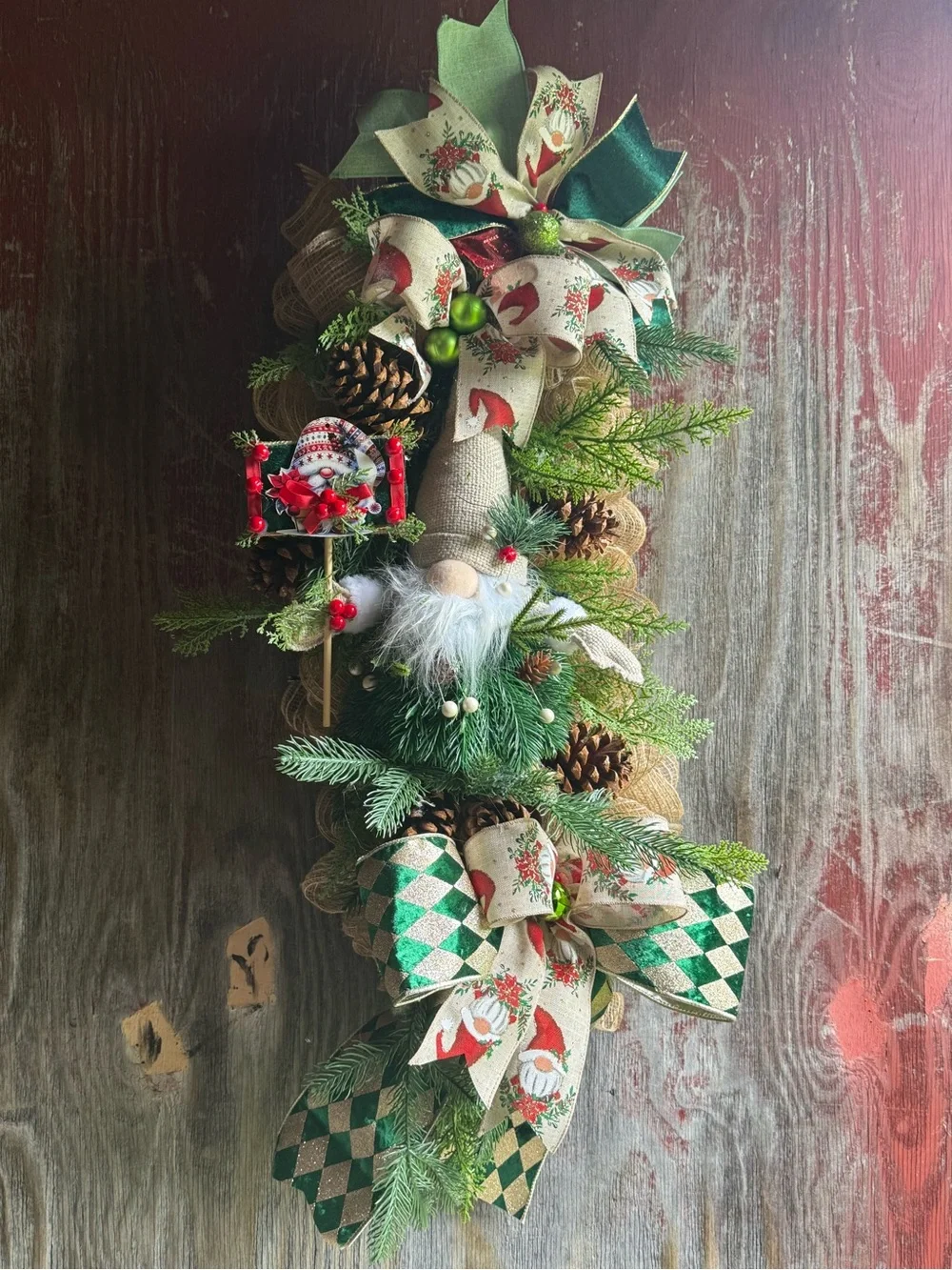 Festive Gnome Holiday Swag - Green & Red
